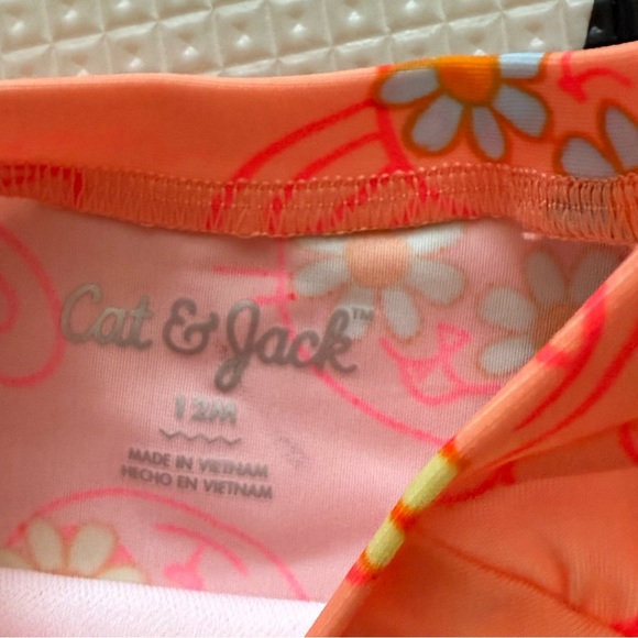 Cat & Jack|Baby girl Neon Pink Boho Floral Kids Swim Set bikini•••long sleeve - Picture 4 of 6